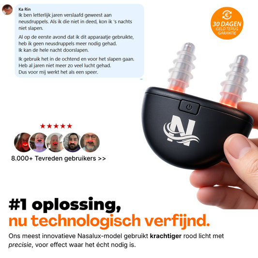 Nasalux MaxAir red light therapy device for nasal care, featuring a sleek design and ergonomic shape.